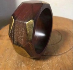 Vintage Wood Bangle Gold Accents Used Jewelry Not specified