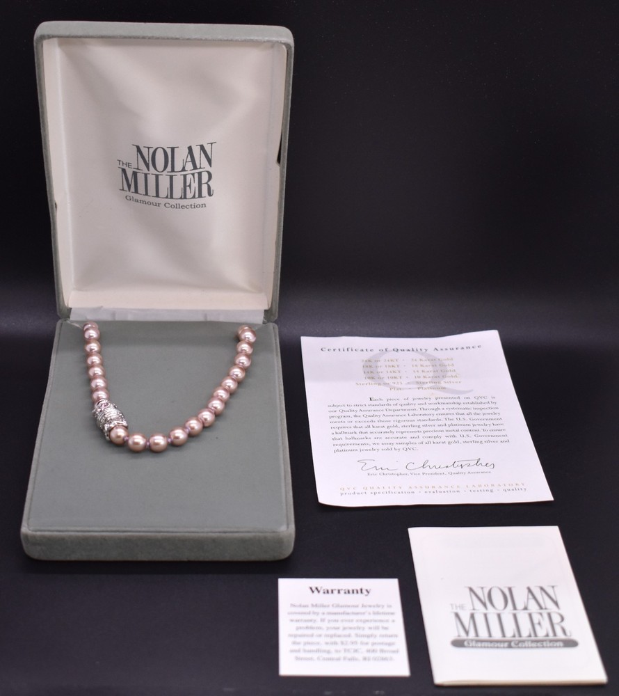Vintage Nolan Miller Glamour Collection Faux Violet Pearl Necklace W-Box & COA
