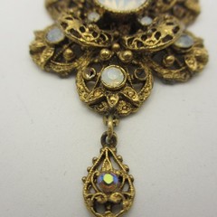 Vintage Opalite Pendant Gold Tone Filigree Dangle MISSING RHINESTONES