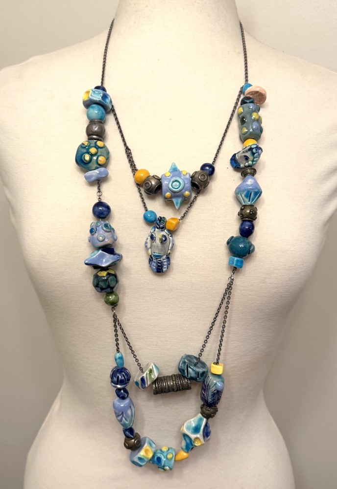 One of A Kind Chloé Paris Signed Runway Ceramic Art Statement Necklace