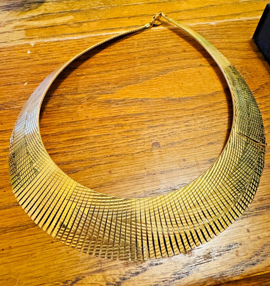 Vintage Diadema Italy Bronze Gold Tone Collar Necklace Textured Fan Statement
