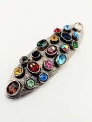 Vintage Large Brooch Jeweled Rhinestones Silver Pot Metal 0168