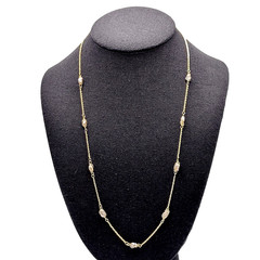 Barrel Pearl Neutral Tone Gold Plated Station Necklace Vtg Korea 24 Inch w Tag