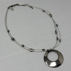 Designer Multi Strand Pendant Necklace Memory Wire Large Round Pendant NY 16″