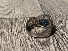 Sz 8 Cushion Cut 925 Ring Blue Topaz Color Stone Sterling Silver Filigree Signed
