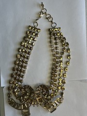 Spectacular Statement Gold Tone Bib Necklace 4 Strand Amber Smokey Clear!!!