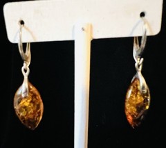 Lot of 6 Pairs Sterling Silver Baltic & Green AMBER Pierced Earrings Stud & Drop
