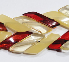 Unique Red and Opaque and Clear Lucite Chip Beaded Hand Strung Vintage Necklace