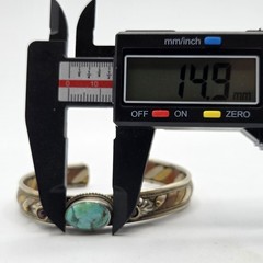 Vtg Tibetan Mixed Metal Cuff Bracelet Turquoise Garnet Tri Metal Nepal Bangle