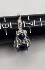 Designer JH Sterling Blue & Clear CZ Stone Ring – Size 7.5 Halo EUC