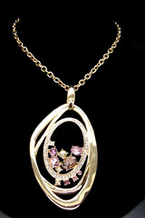 RJ GRAZIANO GOLD TONE CRYSTAL PENDANT STATEMENT LONG NECKLACE NIB