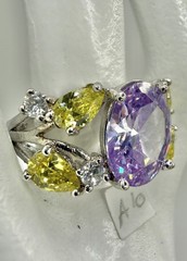 Sterling Silver 925 Purple Oval Stone Ring Yellow Green Accent Stones Size 7