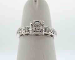 Estate Genuine Diamonds Solid 14k White Gold Engagement Ring FREE Sizing