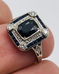 Antique 18k White Gold Art Deco Sapphire & Diamond Ring Size 5.5