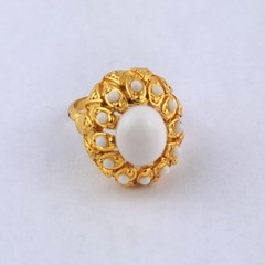 Vintage Gold Tone White Cabochon Adjustable Statement Cocktail Ring