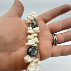 Vtg Baroque Pearl Bracelet Sterling Silver QVC Chunky Cluster Hammered Nuggets
