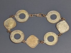 Vintage British India 1/2 Anna 1 Pice 7 Coin Bracelet