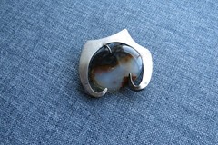 UNUSUAL VINTAGE BILL TENDLER STERLING SILVER & AGATE MODERNIST BROOCH PIN