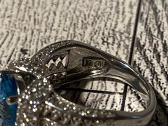 Sz 8 Cushion Cut 925 Ring Blue Topaz Color Stone Sterling Silver Filigree Signed