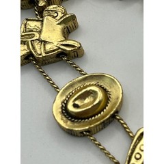 Vintage 1995 BG Western Slide Charm Bracelet Gold Tone Cowboy Boot Hat Wagon