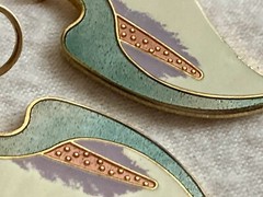 Vintage Laurel Burch Earrings CALLA LILY Flower 1.75” Gold Multi Color Ladies 8g