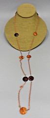 Copper Shell Disc Station Necklace Mother of Pearl Cable Chain Vintage 36″