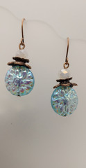 Aqua Dangle earrings Antique Copper Crystal NF Birthday Handmade Mothers Day
