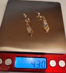 Vintage Tri-Tone Dangle Earrings Geometric Textured Post Back Estate Pair