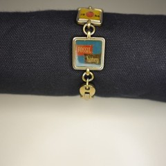Vintage Fossil Charm Bracelet Watch with Pineapple and Ladybug Charms