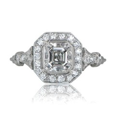 2CT Asscher Lab Created Diamond Vintage Art Deco Octagon Halo Ring 14K Gold Over
