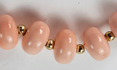 Vintage Pink Plastic Beaded Necklace Gold Tone Spring Ring 30 Inch Dainty