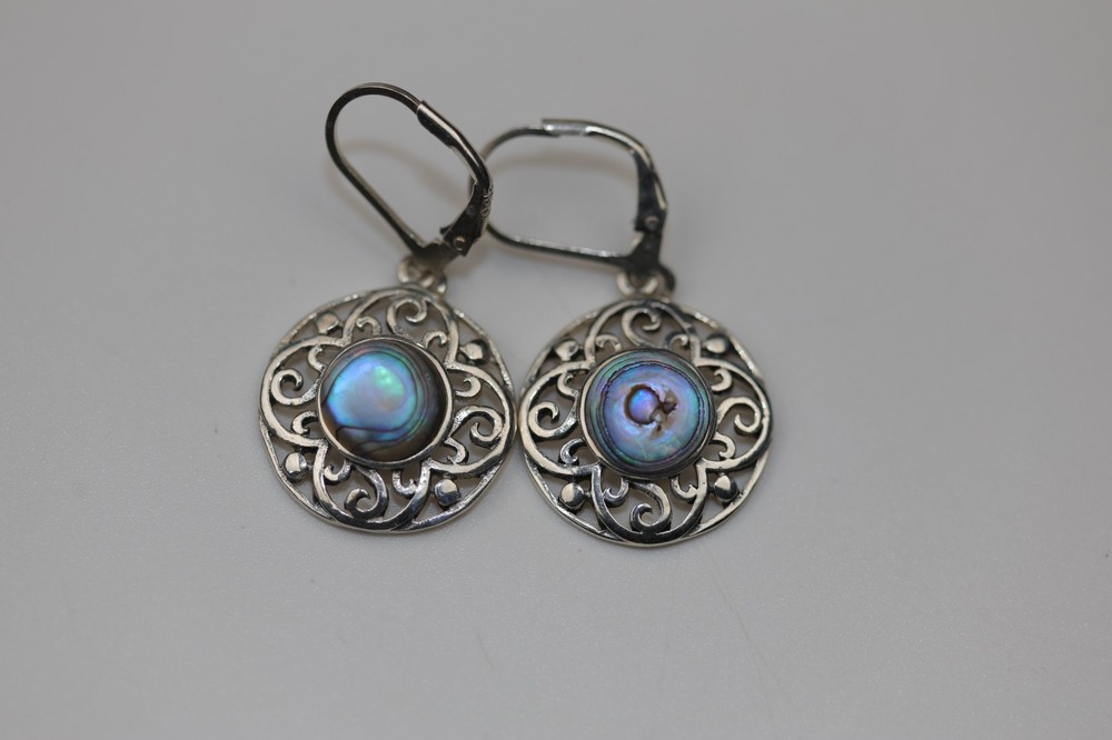 Abalone Gemstone Dangle Earrings Sterling Silver