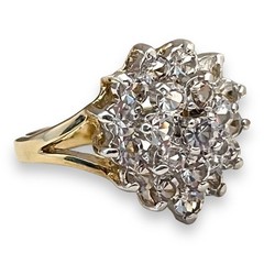 Vintage 1980s CZ Cocktail Ring Size 5 Halo Dome Two Tone Gold Plated – 14G