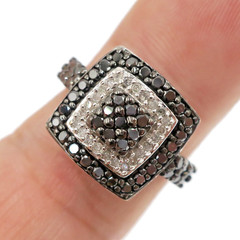 14k Solid White Gold Natural White and Black Diamond Square Ring Size 7