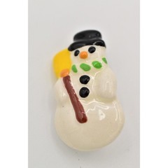Flying Colors Vintage Snowman Pin Brooch Christmas Holiday Ceramic Signed BinAH