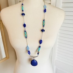 Vintage Necklace Lot Blue Glass Beads and other Materials 7 Necklaces