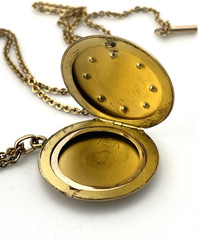 Antique Victorian Gold Filled Paste Stone E.M. Monogram Locket Necklace 21 In