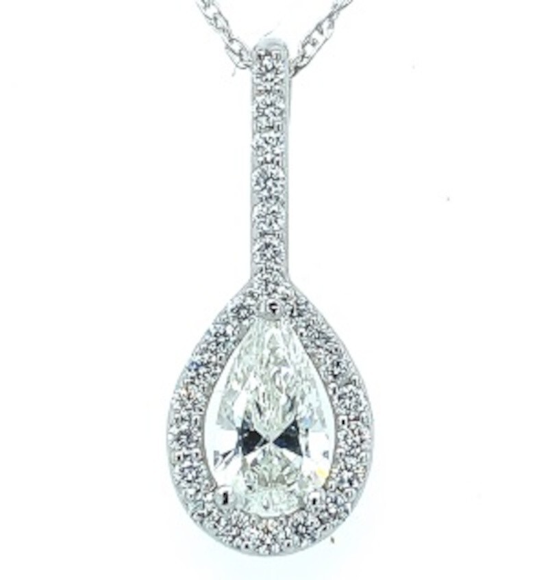 Platinum GIA .65ct Genuine Natural Pear Cut Diamond Pendant Jewelry (#J5927)