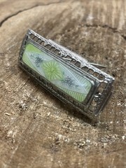 Enamel Yellow Lavender Guilloche Estate Vtg Silver J Hook Clasp Bar Brooch Pin