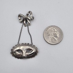 Vintage 925 Sterling Silver Venetian Masquerade Mask & Bow Dangle Brooch Pin