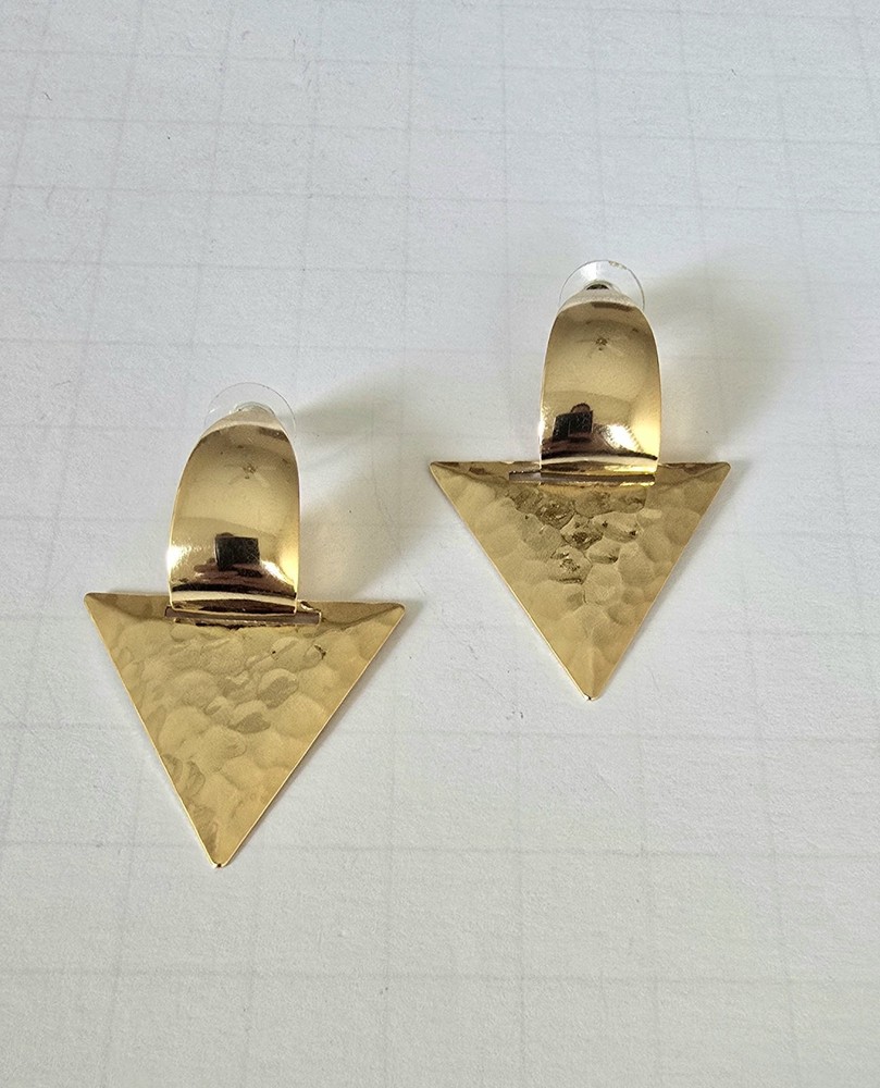 Vintage 80’s NOS Gold Tone Triangle Half Hoop Earrings High Quality Made in USA
