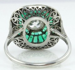 Art Deco Style Lab-Created Diamond Halo Emerald Wedding 14K White Gold FN Ring