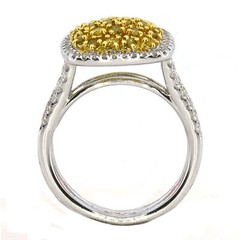 .99CT WHITE & FANCY YELLOW DIAMOND 18KT 2 TONE GOLD SQUARE HALO ANNIVERSARY RING