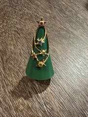 ARTHUR PEPPER ART MCM CHRISTMAS TREE GREEN ENAMEL STAR RHINESTONES 2″ BROOCH PIN