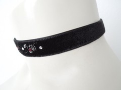 Velvet Choker Necklace Black Embroidered Rhinestone Folk Gothic 4.8 G/34.5-39Cm