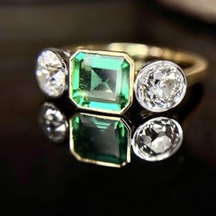 New by Heritage No Oil Emerald 3 Stone Old European Diamond Ring 2.45 ctw