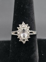 Vintage Silver Toned CZ Cocktail Starburst Ring – Size 8.5