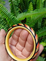 Vintage Art Deco Celluloid Bracelet Bangle Candy Striped Carved A Real Find!