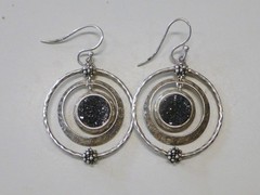 Michael Dawkins Black Druzy Sterling Silver Starry Night Dangling Circl Earrings