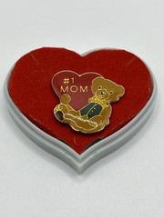 Vintage #1 Mom Teddy Bear Enamel Taiwan Lapel Pin 1980’s Heart Box Mother’s Day